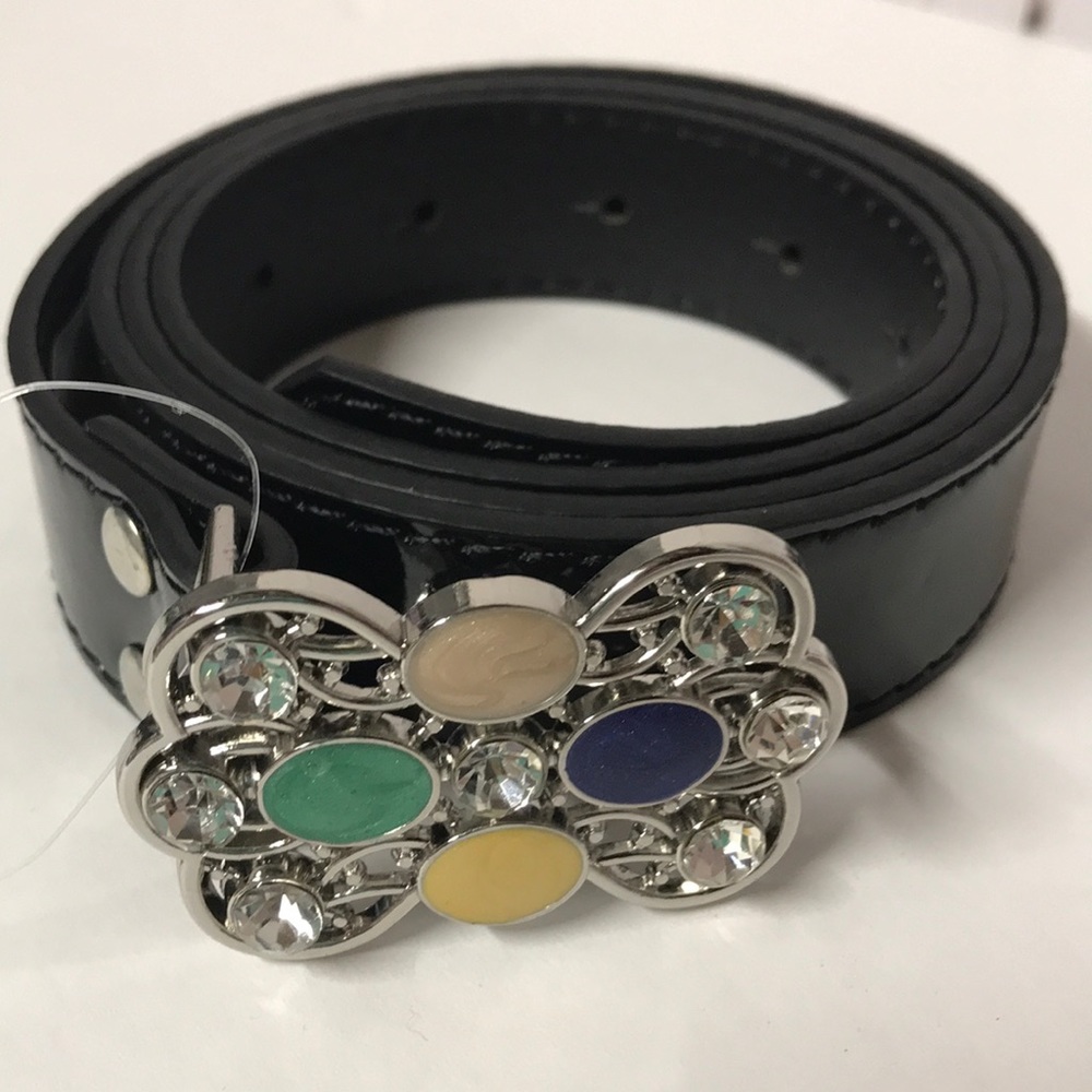 Black Patent Belt NWT Glam Buckle detail M/L